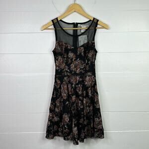 AMERICAN RAG Black Pink Floral Rose A Line Sun Tank Top Dress Size Small